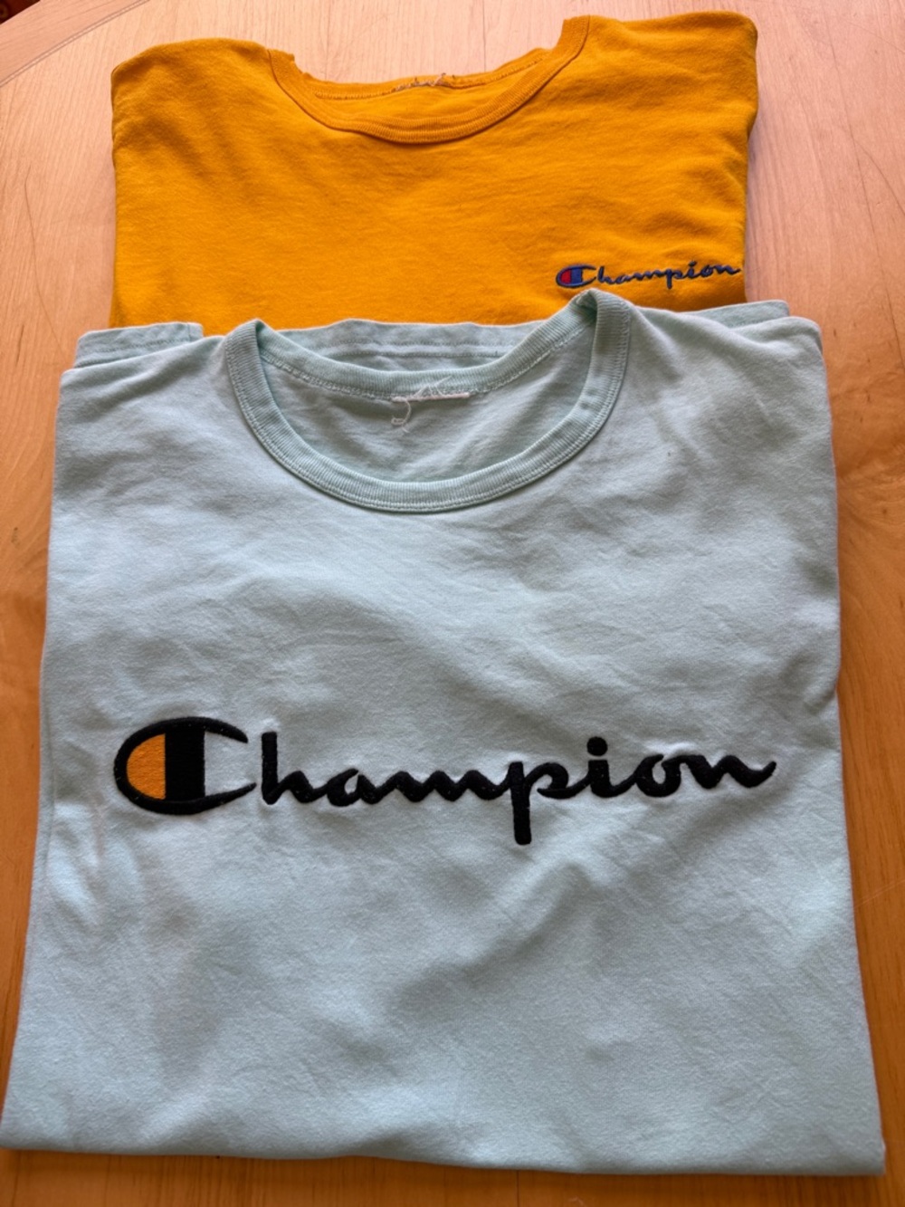 Champion T-Shirt Bundle XL Mint Green Script & Yellow Logo Tee Streetwear Lot 2